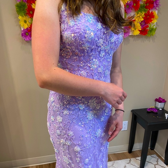 Lilac sequin lace prom dress - Picture 2 of 4